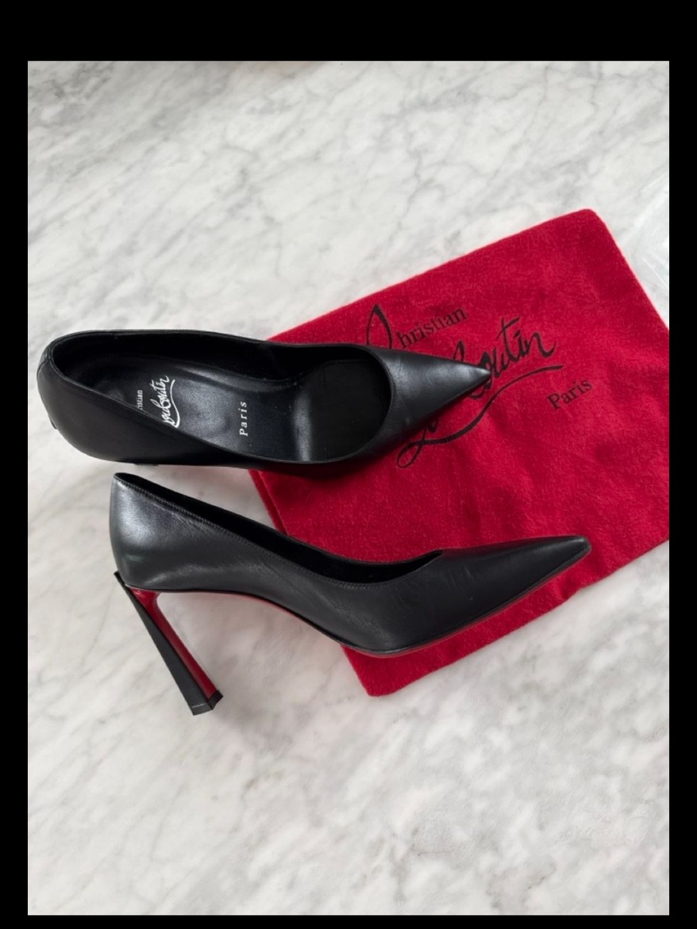 Christian Louboutin Black Leather Pointed Pumps with Red Sole - 3 1/2" Heel - Picture 7 of 8